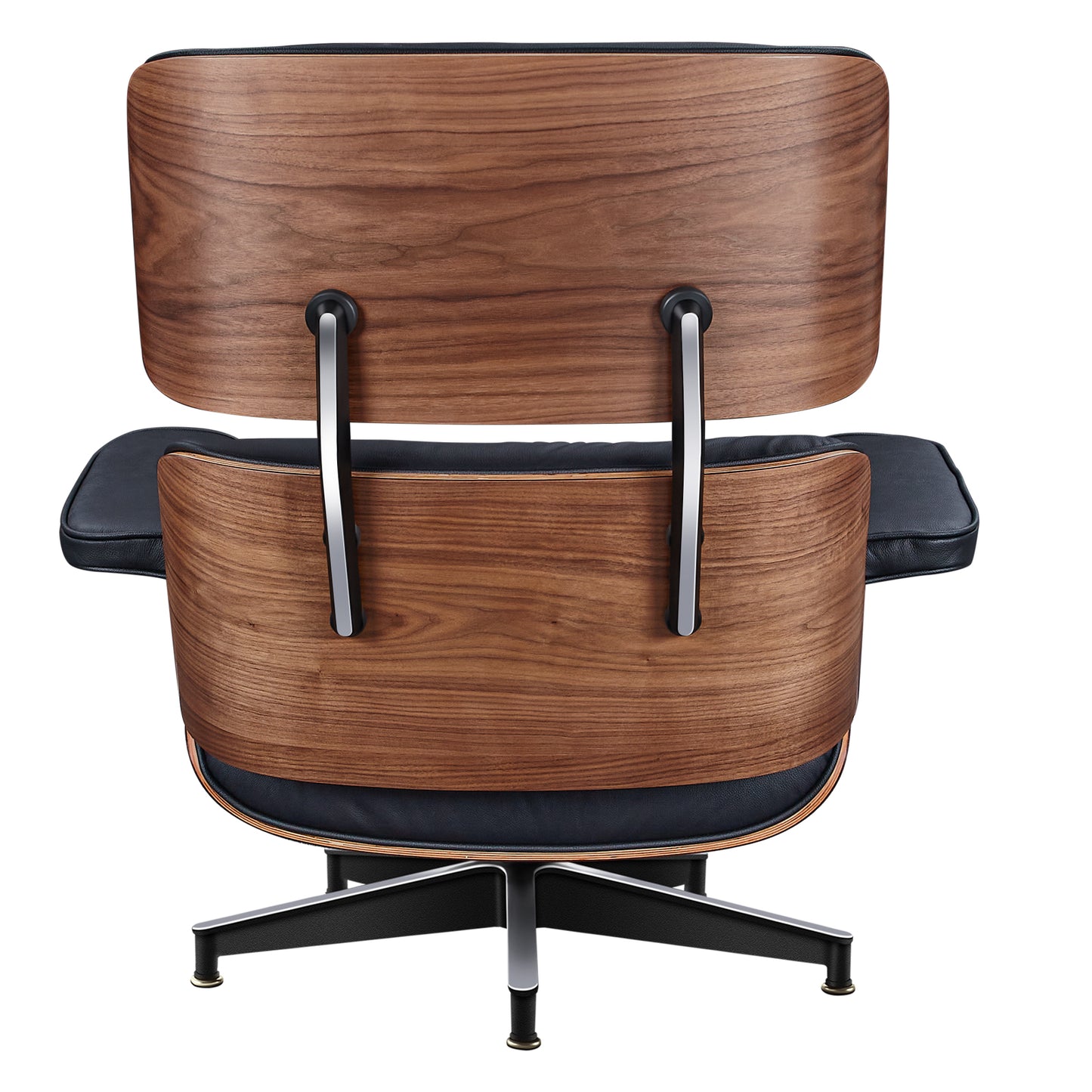 TALL Midcentury Lounge Chair & Ottoman - Black Leather, Walnut Wood