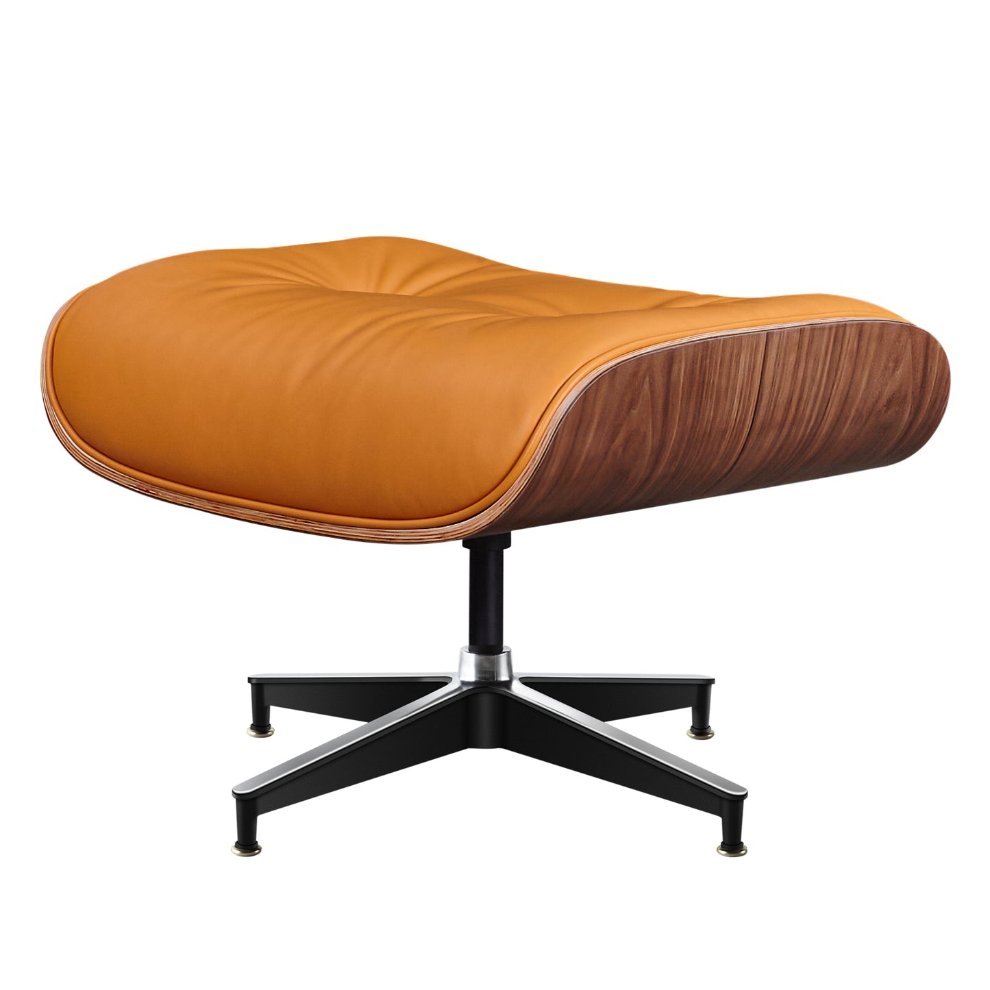 TALL Midcentury Lounge Chair & Ottoman - Orange Aniline Leather, Walnut Wood