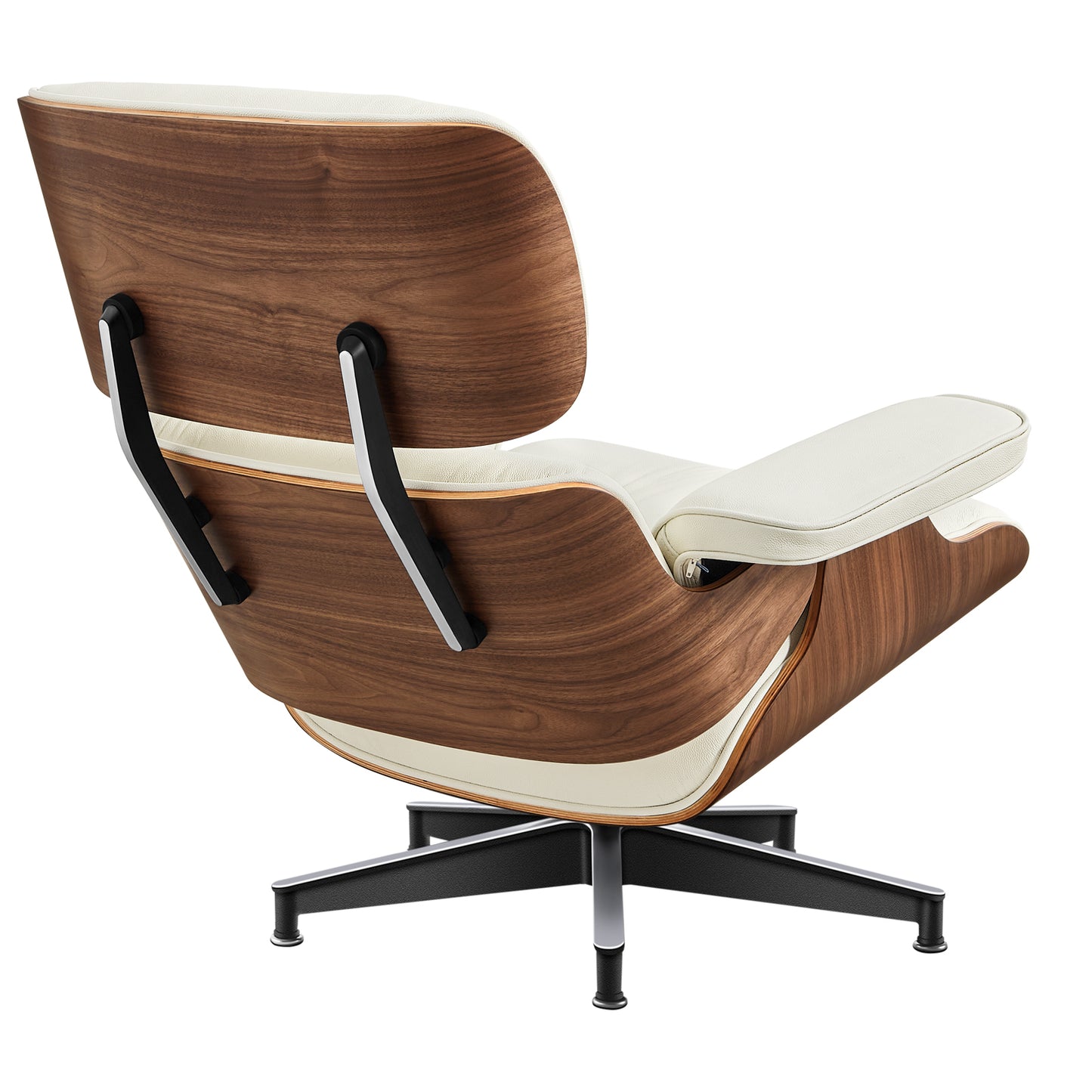 Midcentury Lounge Chair & Ottoman - Beige Leather, Walnut Wood