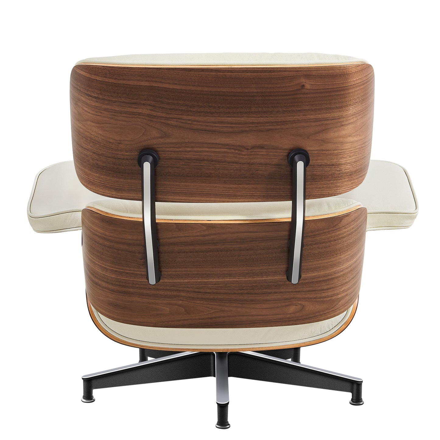 Midcentury Lounge Chair & Ottoman - Beige Leather, Walnut Wood