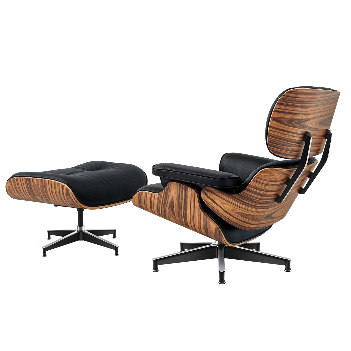 Midcentury Lounge Chair & Ottoman - Black Leather, Palisander Wood