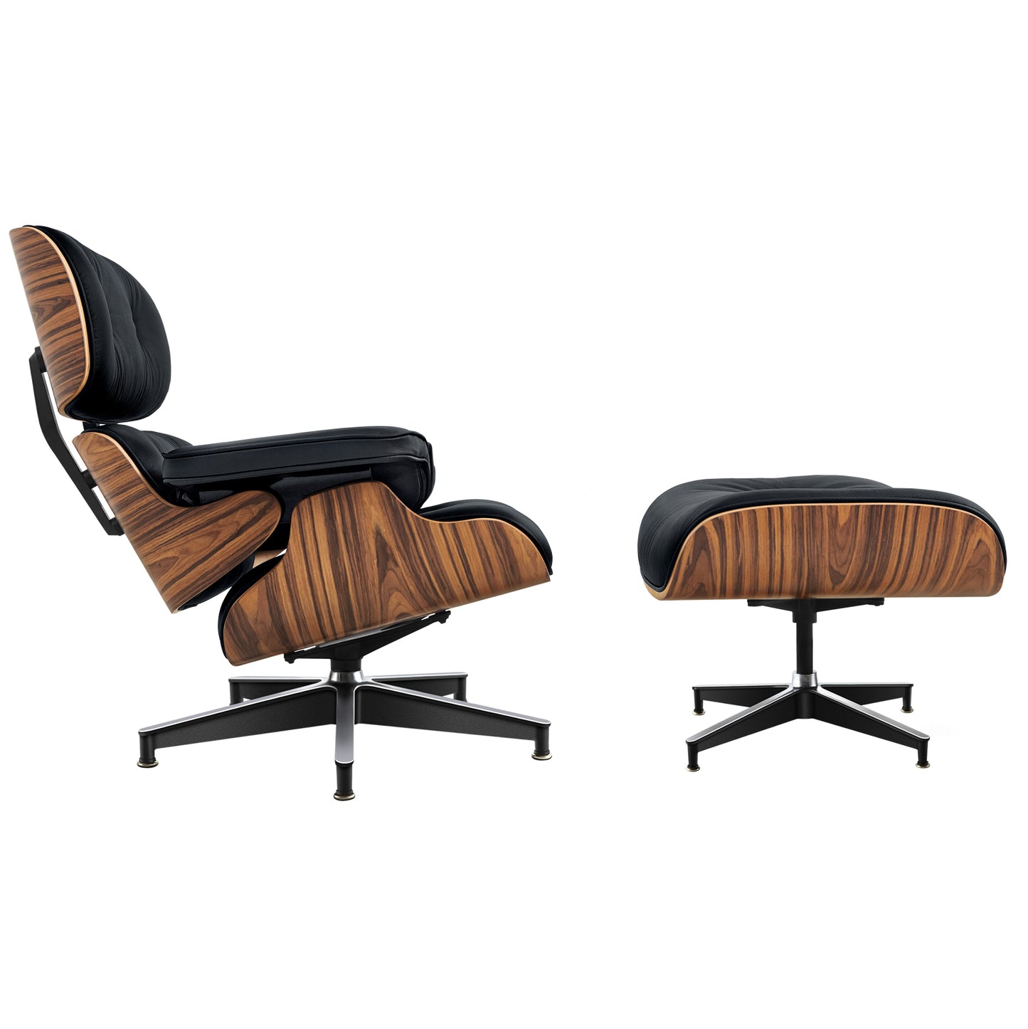 Midcentury Lounge Chair & Ottoman - Black Leather, Palisander Wood