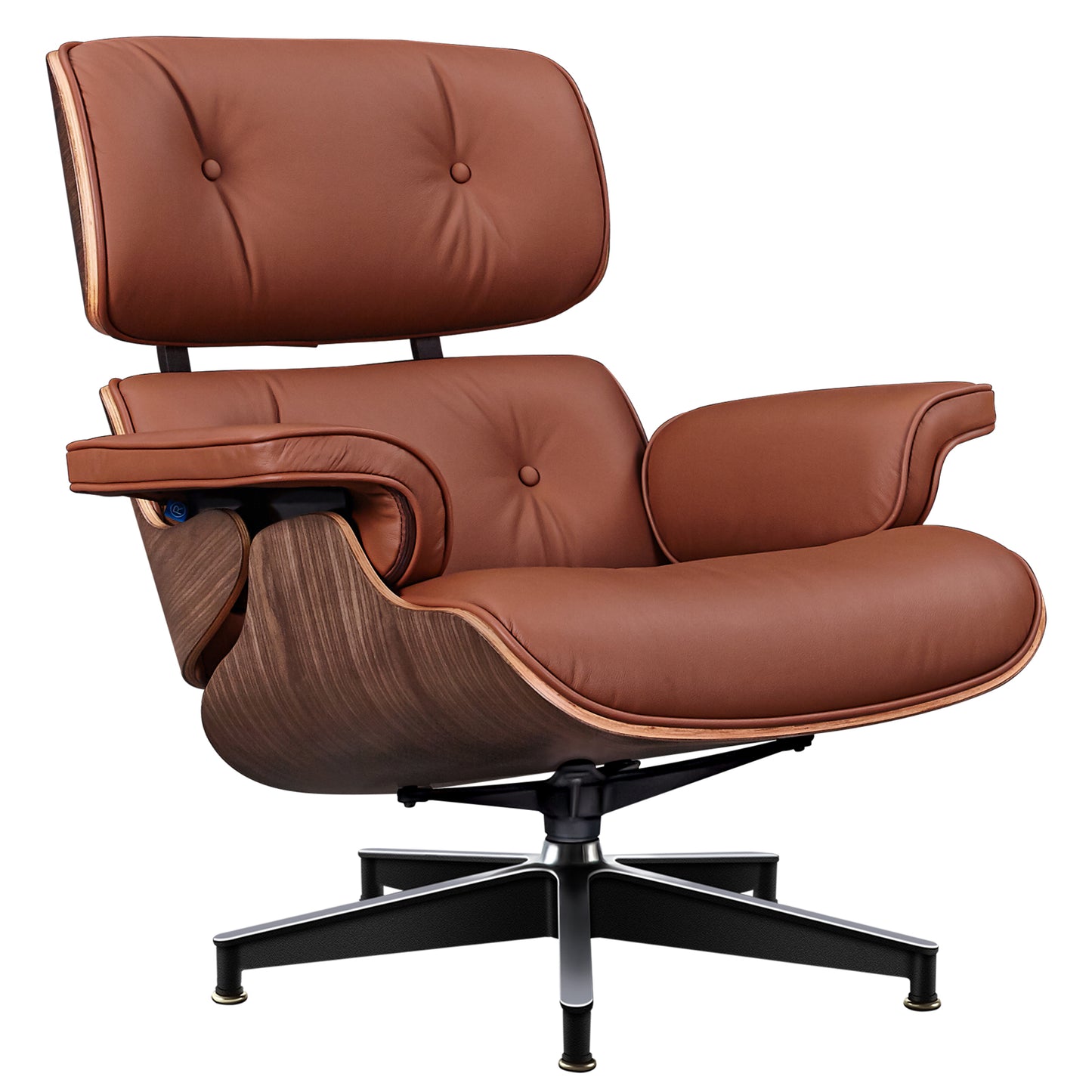 Midcentury Lounge Chair & Ottoman - Tan Leather, Walnut Wood