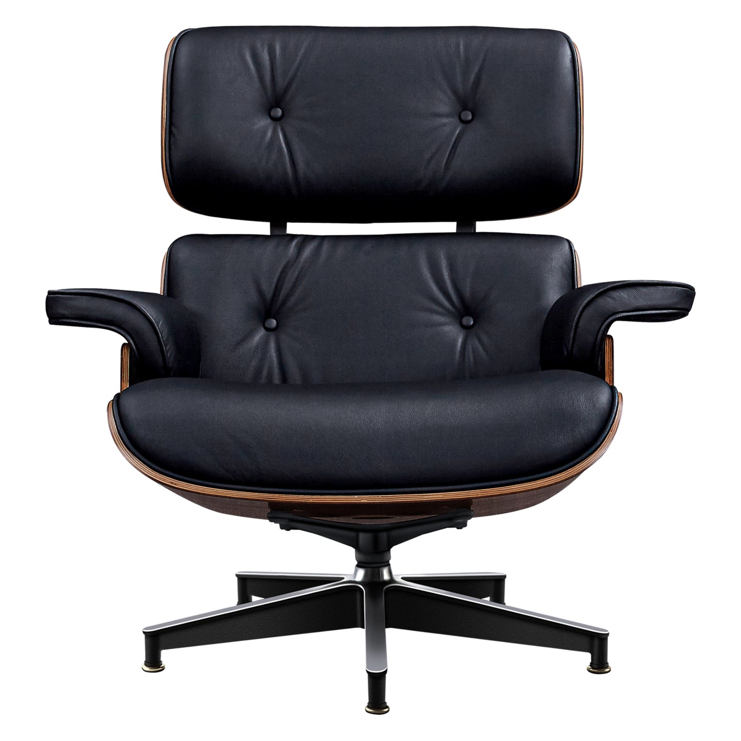 TALL Midcentury Lounge Chair & Ottoman - Black Aniline Leather, Palisander Wood