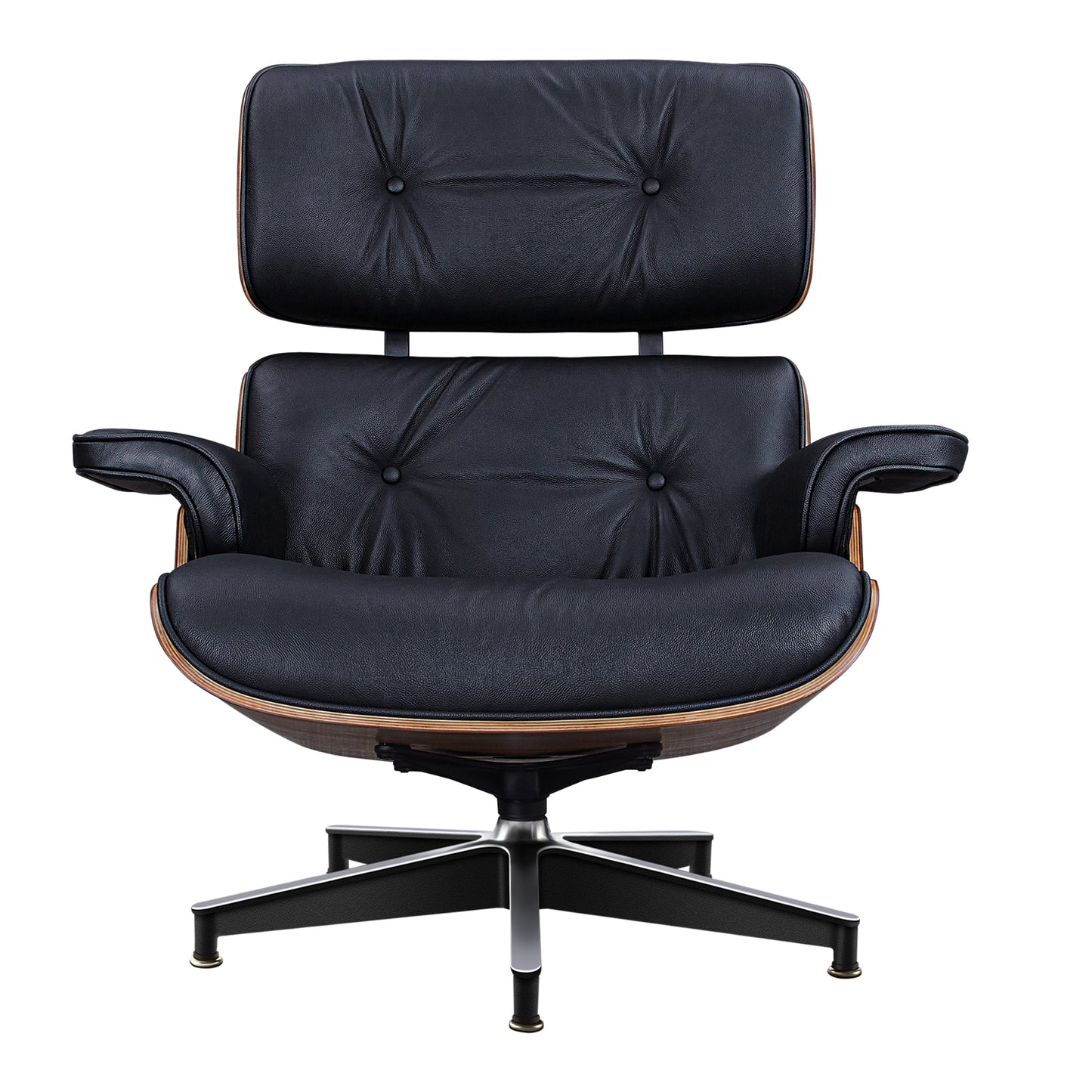 TALL Midcentury Lounge Chair & Ottoman - Black Leather, Walnut Wood