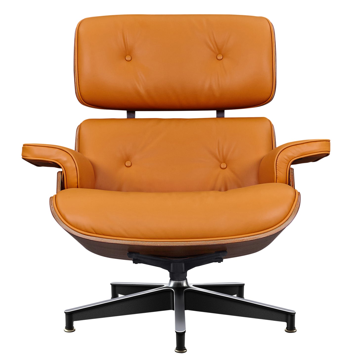 TALL Midcentury Lounge Chair & Ottoman - Orange Aniline Leather, Walnut Wood