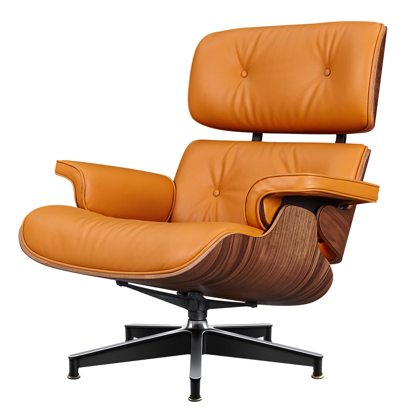 TALL Midcentury Lounge Chair & Ottoman - Orange Aniline Leather, Walnut Wood