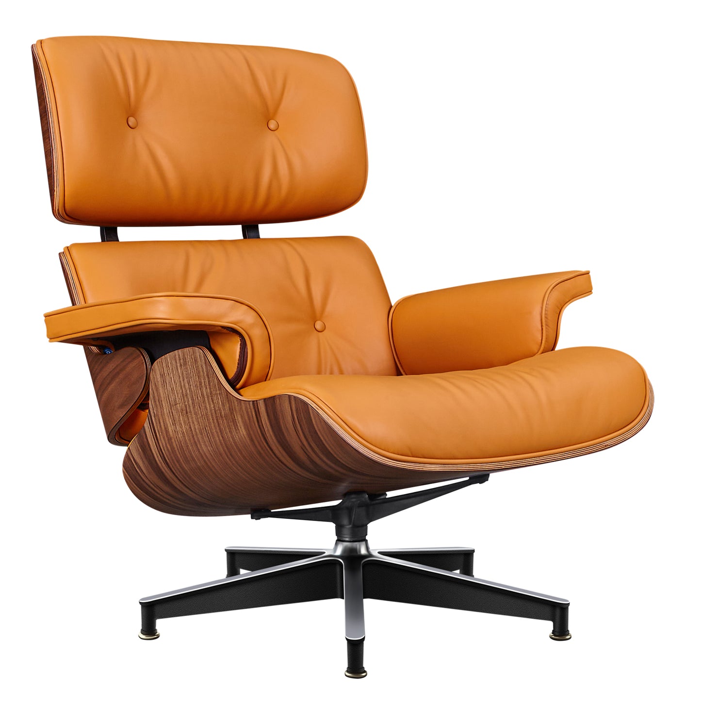 TALL Midcentury Lounge Chair & Ottoman - Orange Aniline Leather, Walnut Wood