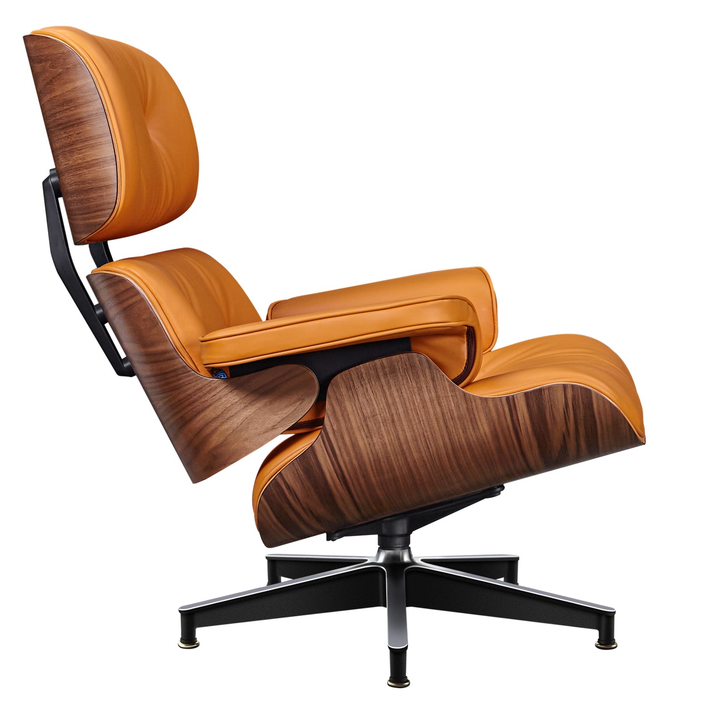 TALL Midcentury Lounge Chair & Ottoman - Orange Aniline Leather, Walnut Wood