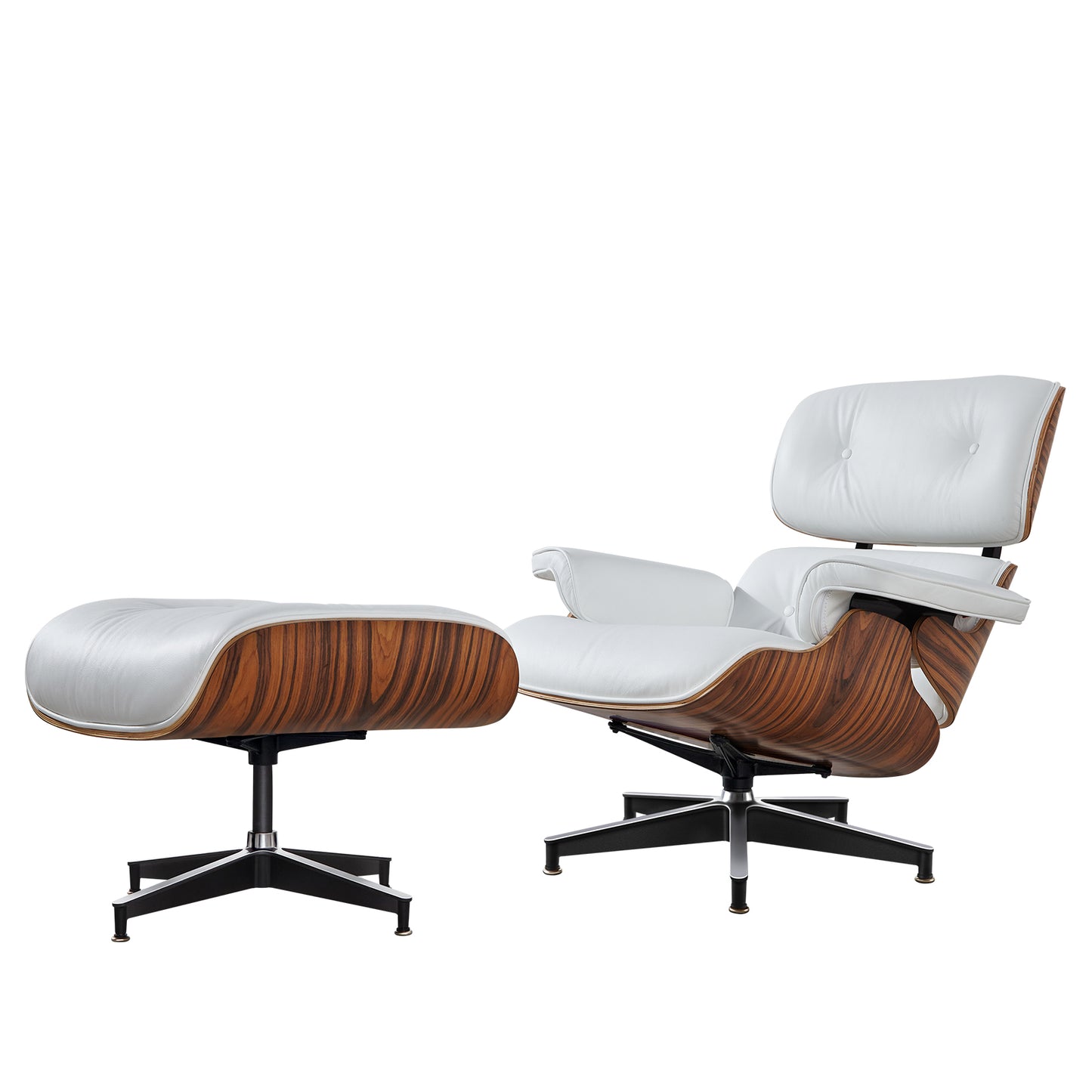 Midcentury Lounge Chair & Ottoman - White Leather, Palisander Wood