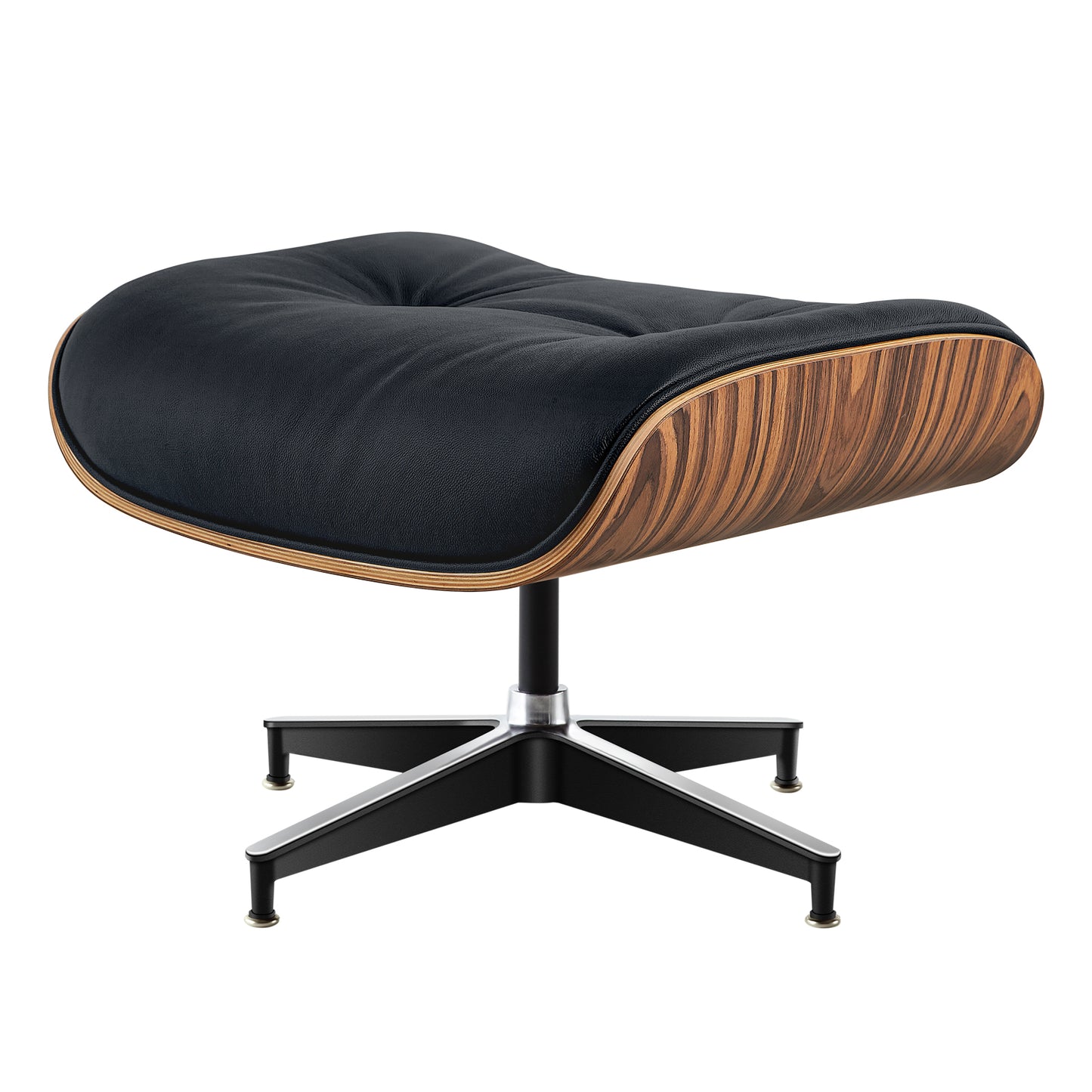 Midcentury Lounge Chair & Ottoman - Black Leather, Palisander Wood