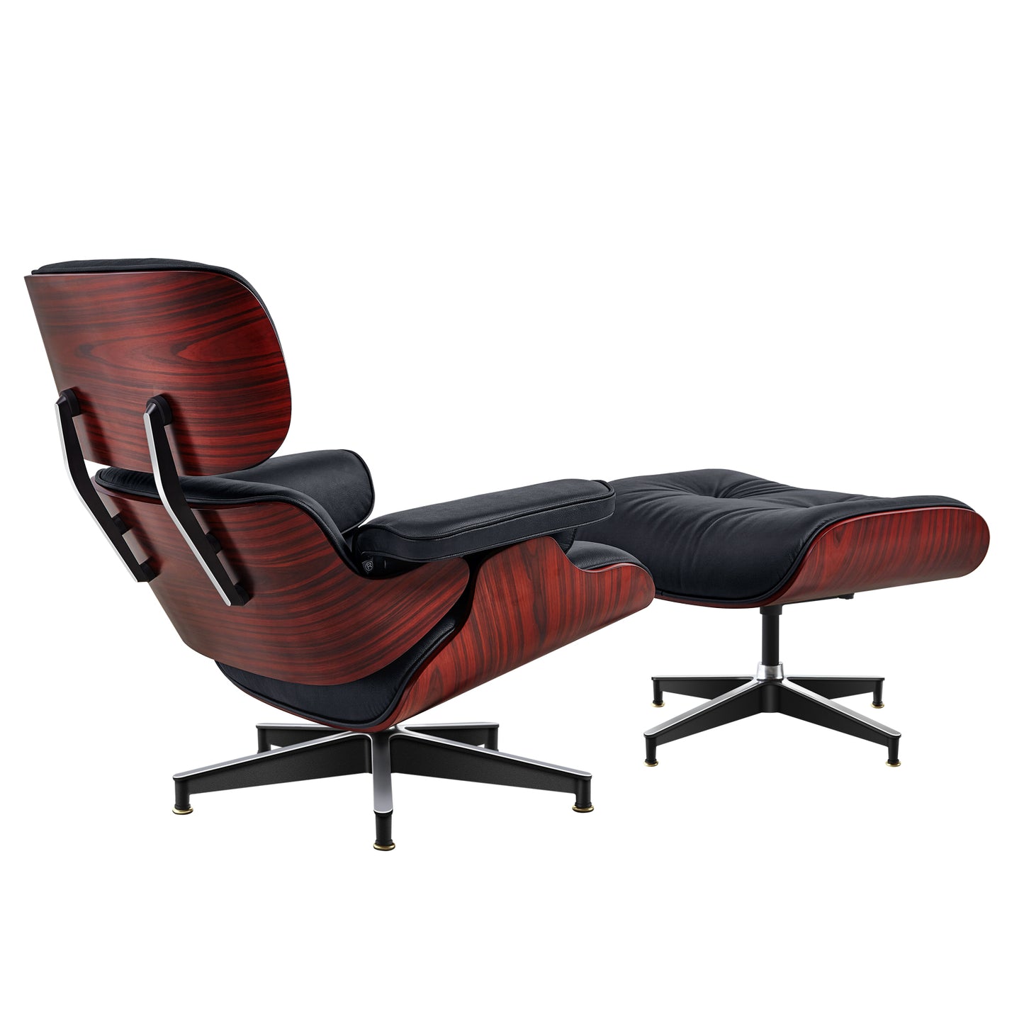 Midcentury Lounge Chair & Ottoman - Black Leather, Rosewood Wood