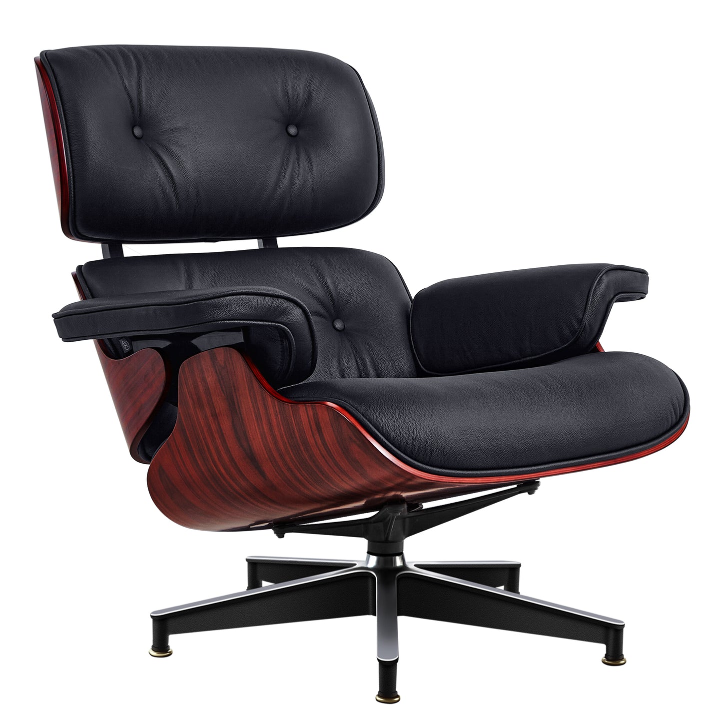 Midcentury Lounge Chair & Ottoman - Black Leather, Rosewood Wood