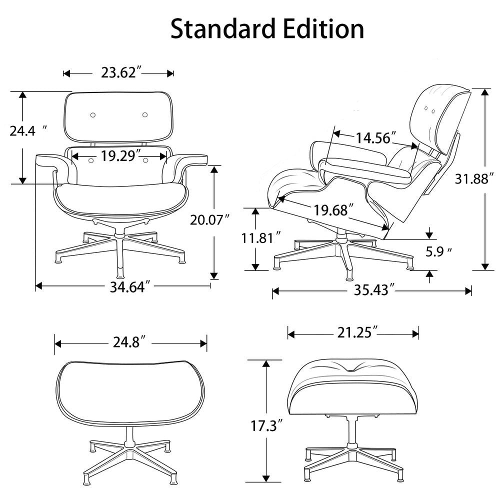 Midcentury Lounge Chair & Ottoman - White Leather, Palisander Wood